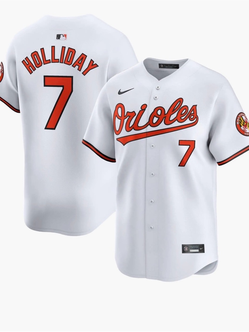 Nike White Orioles #7 Holliday Baseball Jersey with Orange Trim